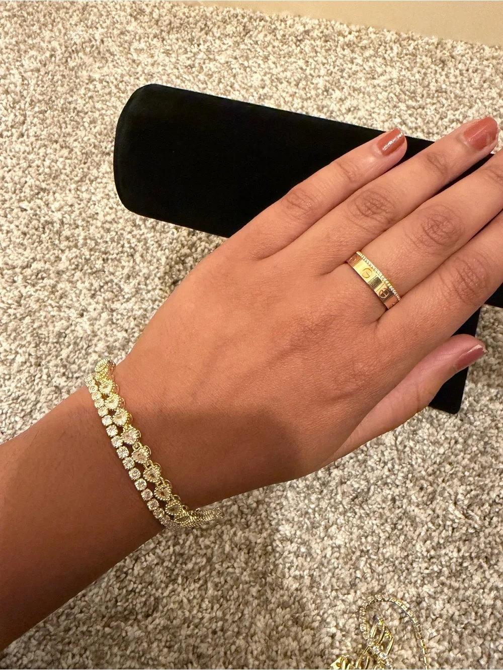 Gold Plated Heart & Crystal Tennis Bracelet Stack Set 7”